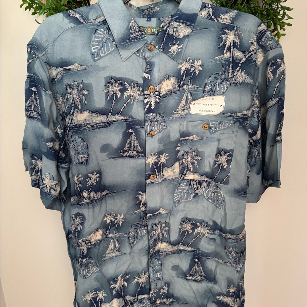 Tropical Blue Button Down Shirt